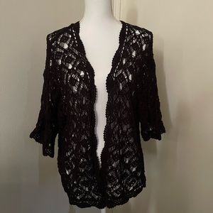Moda International Black Crochet 🧶 Open Front Duster,Used,Very good condition